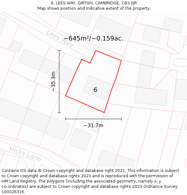 6, LEES WAY, GIRTON, CAMBRIDGE, CB3 0JR: Plot and title map
