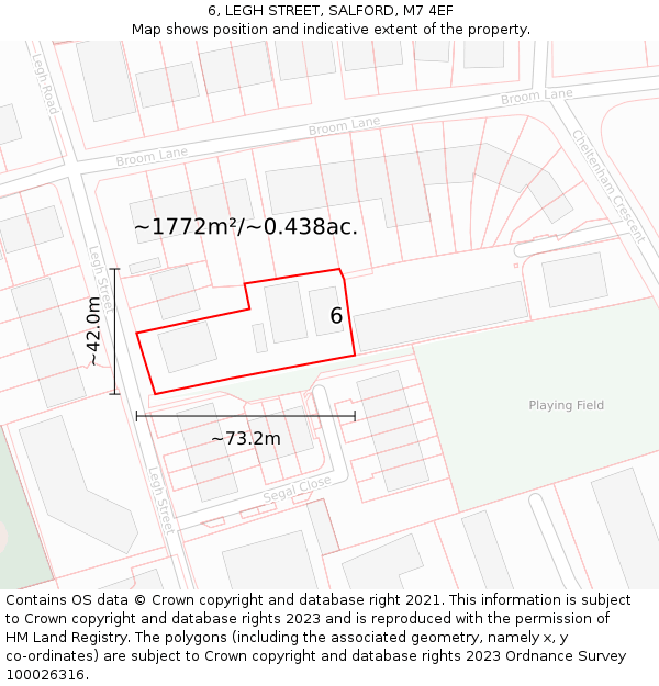 6, LEGH STREET, SALFORD, M7 4EF: Plot and title map