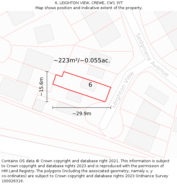 6, LEIGHTON VIEW, CREWE, CW1 3YT: Plot and title map