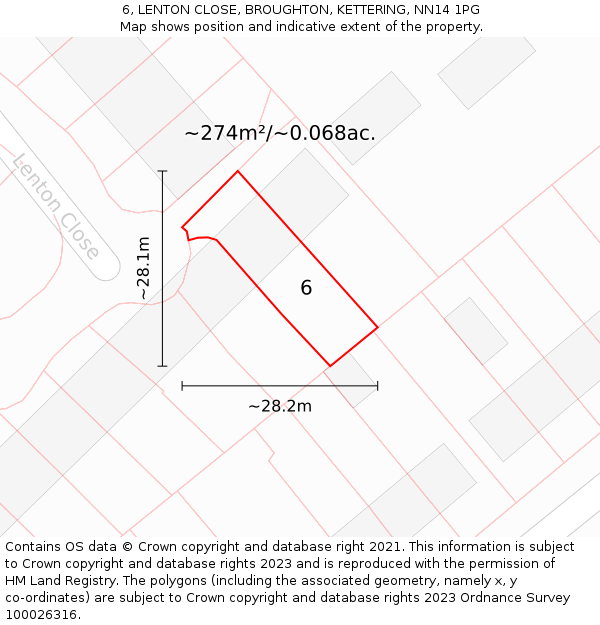 6, LENTON CLOSE, BROUGHTON, KETTERING, NN14 1PG: Plot and title map