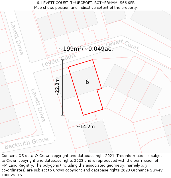 6, LEVETT COURT, THURCROFT, ROTHERHAM, S66 9FR: Plot and title map