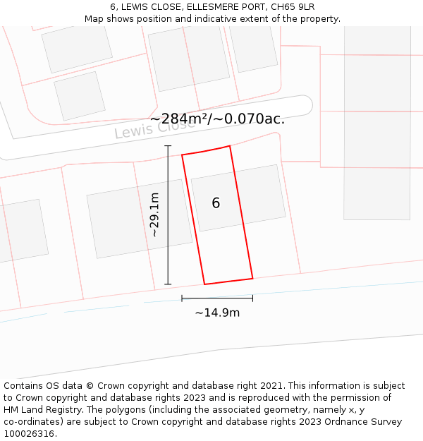 6, LEWIS CLOSE, ELLESMERE PORT, CH65 9LR: Plot and title map