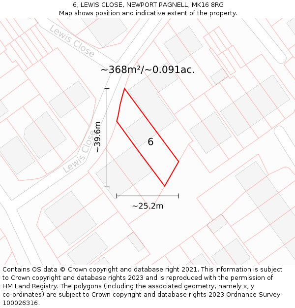 6, LEWIS CLOSE, NEWPORT PAGNELL, MK16 8RG: Plot and title map