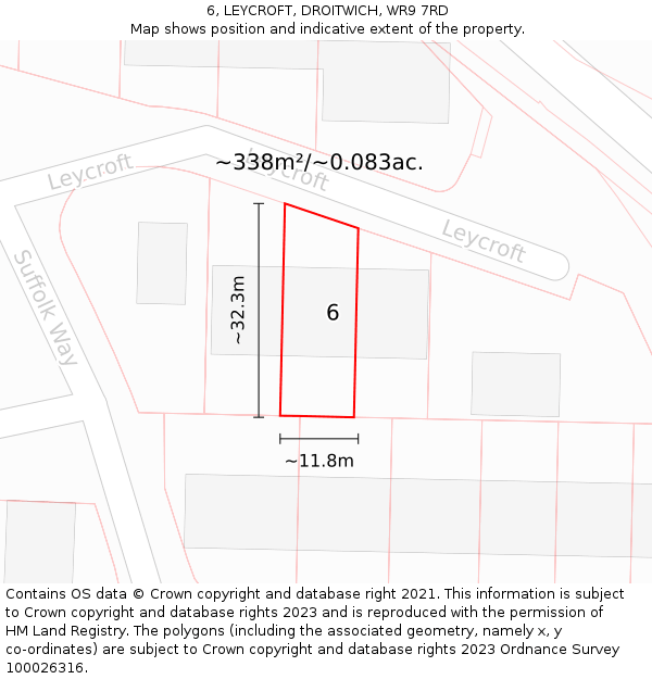 6, LEYCROFT, DROITWICH, WR9 7RD: Plot and title map