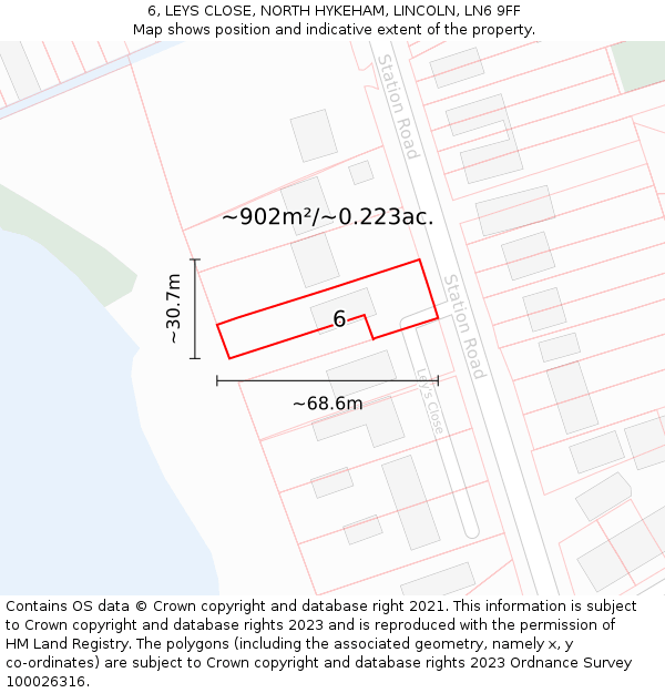 6, LEYS CLOSE, NORTH HYKEHAM, LINCOLN, LN6 9FF: Plot and title map