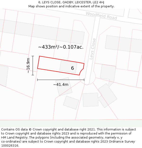 6, LEYS CLOSE, OADBY, LEICESTER, LE2 4HJ: Plot and title map