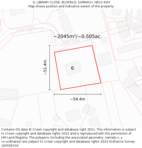 6, LIBRARY CLOSE, BLOFIELD, NORWICH, NR13 4SH: Plot and title map