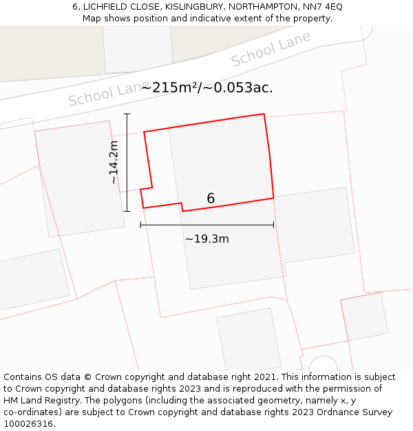 6, LICHFIELD CLOSE, KISLINGBURY, NORTHAMPTON, NN7 4EQ: Plot and title map