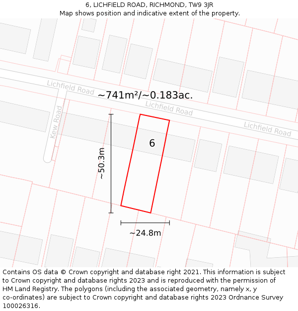 6, LICHFIELD ROAD, RICHMOND, TW9 3JR: Plot and title map