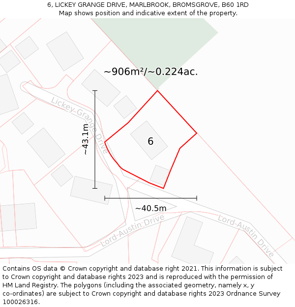 6, LICKEY GRANGE DRIVE, MARLBROOK, BROMSGROVE, B60 1RD: Plot and title map