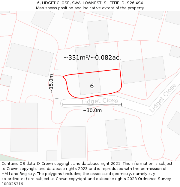 6, LIDGET CLOSE, SWALLOWNEST, SHEFFIELD, S26 4SX: Plot and title map