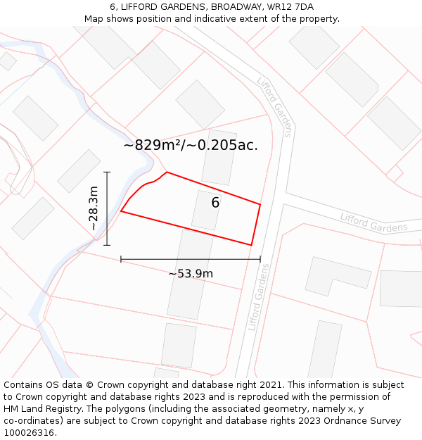 6, LIFFORD GARDENS, BROADWAY, WR12 7DA: Plot and title map