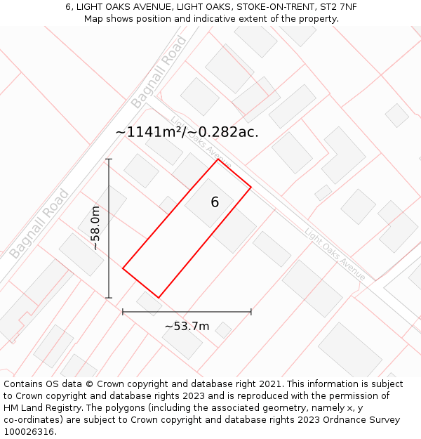 6, LIGHT OAKS AVENUE, LIGHT OAKS, STOKE-ON-TRENT, ST2 7NF: Plot and title map