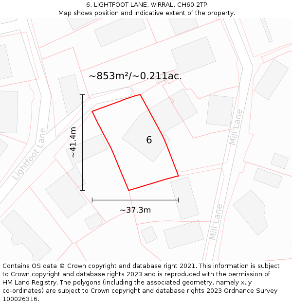 6, LIGHTFOOT LANE, WIRRAL, CH60 2TP: Plot and title map