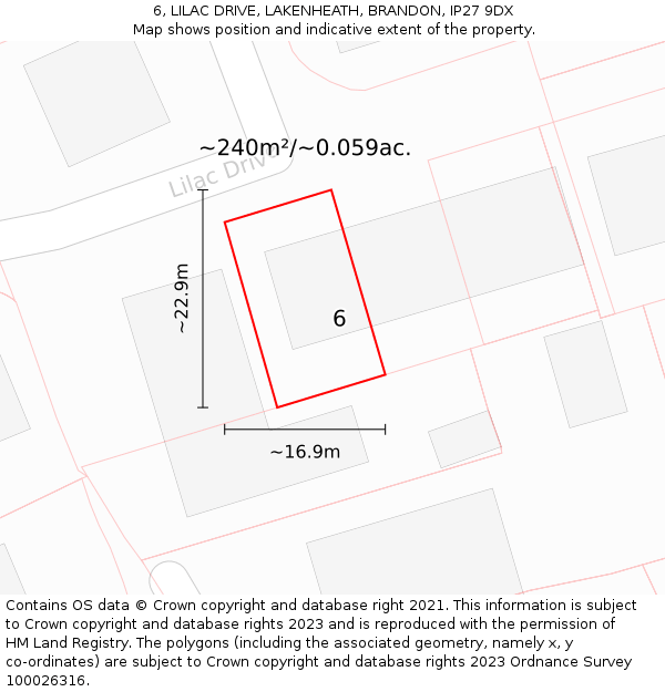 6, LILAC DRIVE, LAKENHEATH, BRANDON, IP27 9DX: Plot and title map