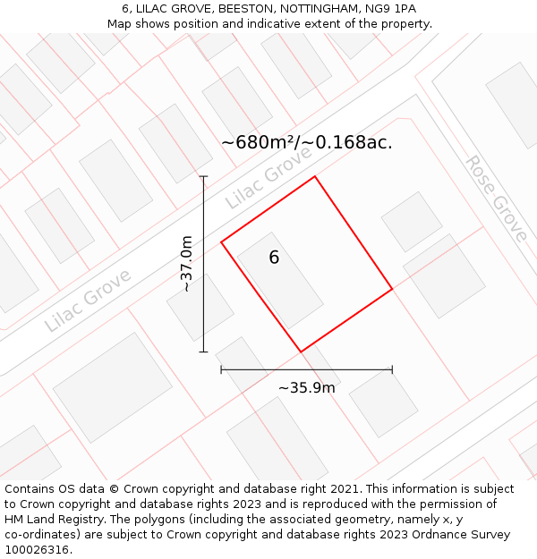 6, LILAC GROVE, BEESTON, NOTTINGHAM, NG9 1PA: Plot and title map