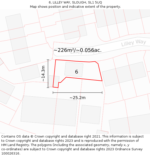 6, LILLEY WAY, SLOUGH, SL1 5UQ: Plot and title map