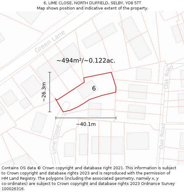 6, LIME CLOSE, NORTH DUFFIELD, SELBY, YO8 5TT: Plot and title map