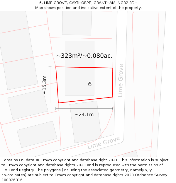 6, LIME GROVE, CAYTHORPE, GRANTHAM, NG32 3DH: Plot and title map