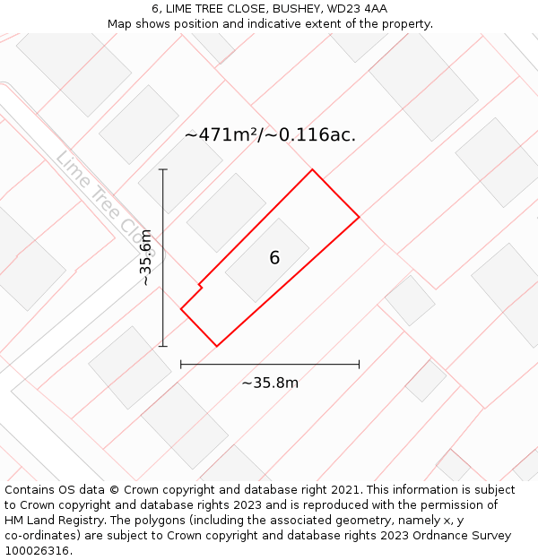 6, LIME TREE CLOSE, BUSHEY, WD23 4AA: Plot and title map