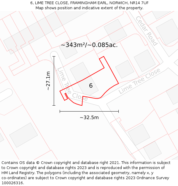 6, LIME TREE CLOSE, FRAMINGHAM EARL, NORWICH, NR14 7UF: Plot and title map