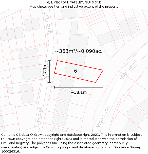 6, LIMECROFT, YATELEY, GU46 6ND: Plot and title map