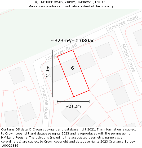 6, LIMETREE ROAD, KIRKBY, LIVERPOOL, L32 1BL: Plot and title map