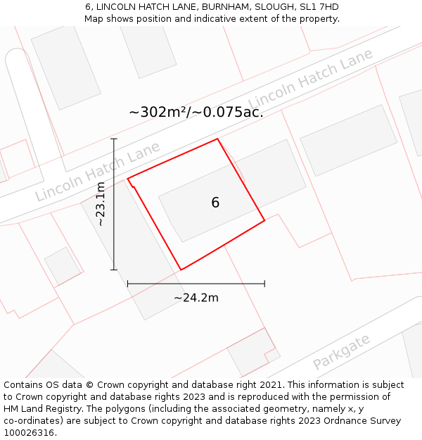 6, LINCOLN HATCH LANE, BURNHAM, SLOUGH, SL1 7HD: Plot and title map