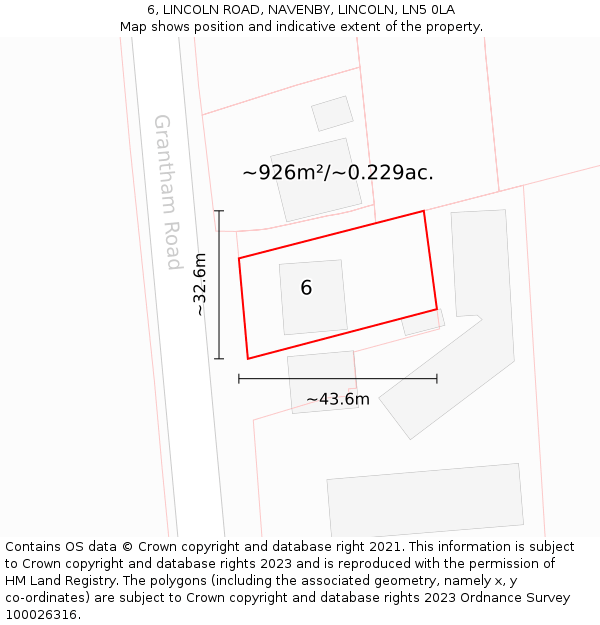 6, LINCOLN ROAD, NAVENBY, LINCOLN, LN5 0LA: Plot and title map