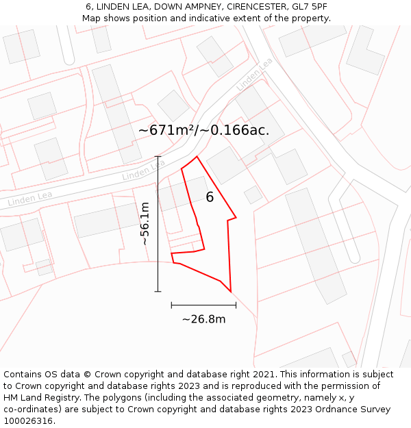 6, LINDEN LEA, DOWN AMPNEY, CIRENCESTER, GL7 5PF: Plot and title map