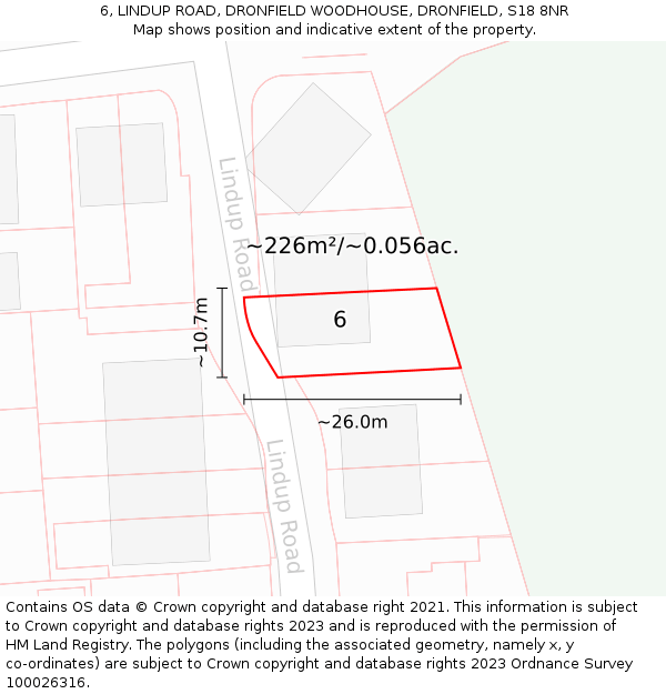 6, LINDUP ROAD, DRONFIELD WOODHOUSE, DRONFIELD, S18 8NR: Plot and title map