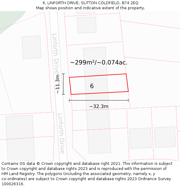 6, LINFORTH DRIVE, SUTTON COLDFIELD, B74 2EQ: Plot and title map