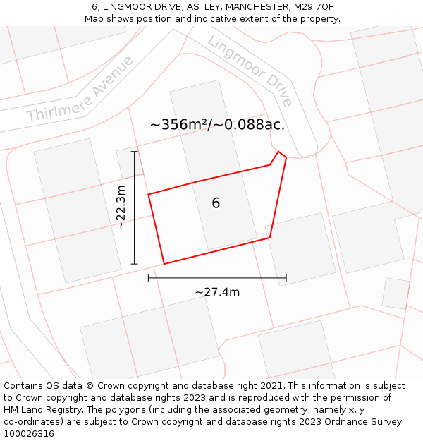 6, LINGMOOR DRIVE, ASTLEY, MANCHESTER, M29 7QF: Plot and title map