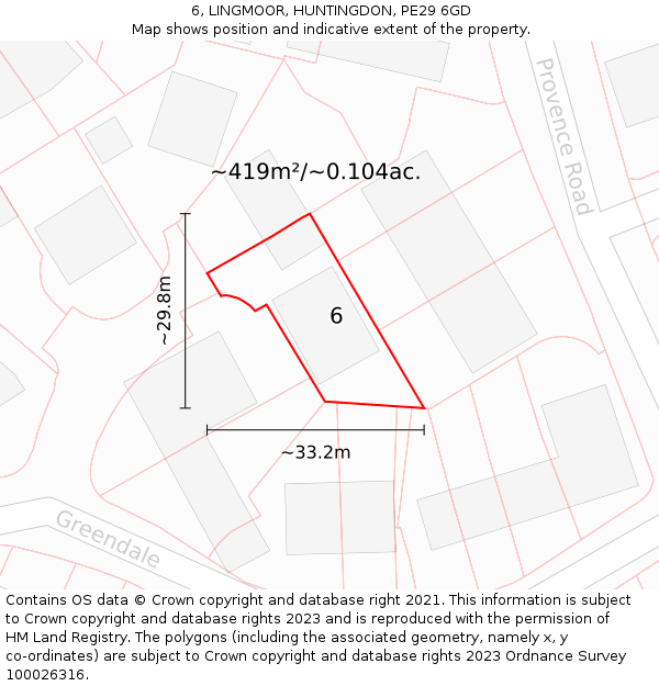 6, LINGMOOR, HUNTINGDON, PE29 6GD: Plot and title map