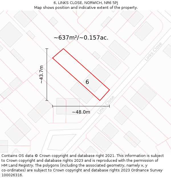 6, LINKS CLOSE, NORWICH, NR6 5PJ: Plot and title map