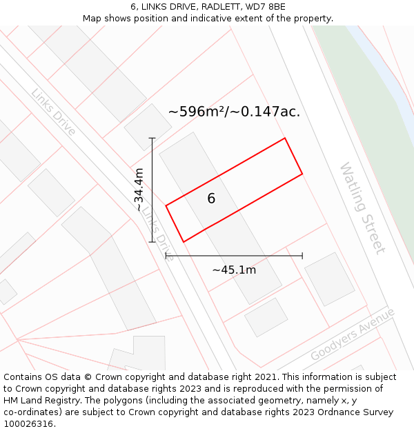 6, LINKS DRIVE, RADLETT, WD7 8BE: Plot and title map