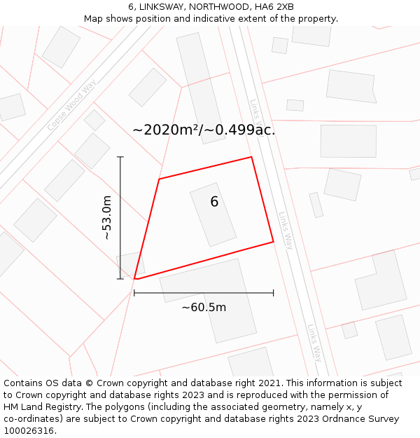 6, LINKSWAY, NORTHWOOD, HA6 2XB: Plot and title map