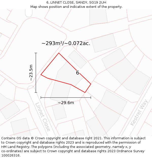 6, LINNET CLOSE, SANDY, SG19 2UH: Plot and title map