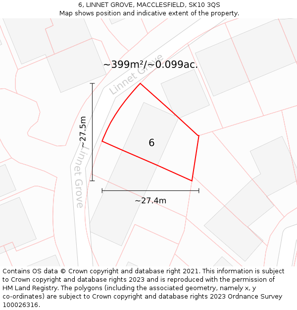 6, LINNET GROVE, MACCLESFIELD, SK10 3QS: Plot and title map