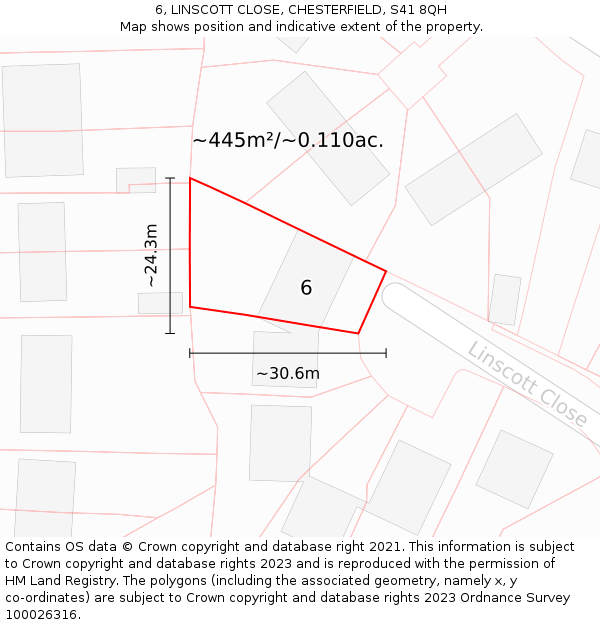 6, LINSCOTT CLOSE, CHESTERFIELD, S41 8QH: Plot and title map