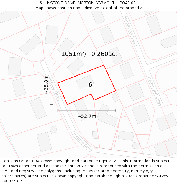 6, LINSTONE DRIVE, NORTON, YARMOUTH, PO41 0RL: Plot and title map