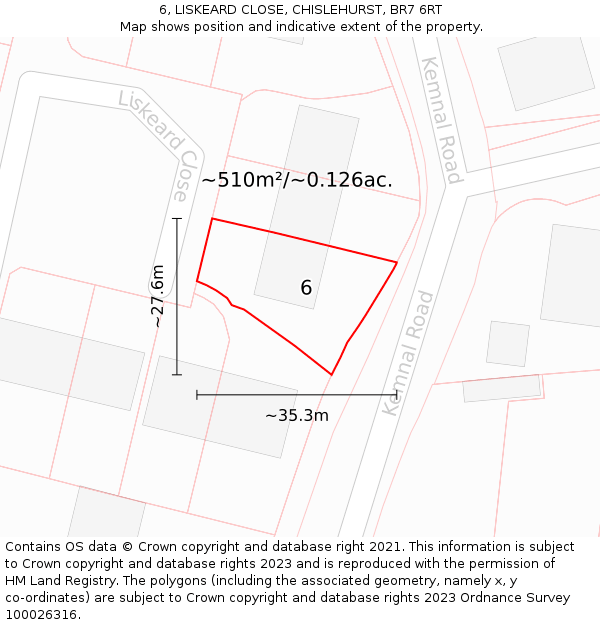 6, LISKEARD CLOSE, CHISLEHURST, BR7 6RT: Plot and title map