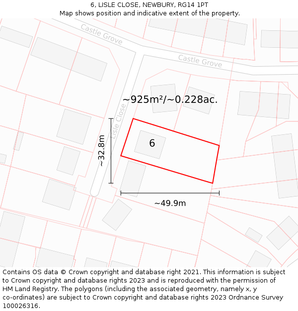 6, LISLE CLOSE, NEWBURY, RG14 1PT: Plot and title map