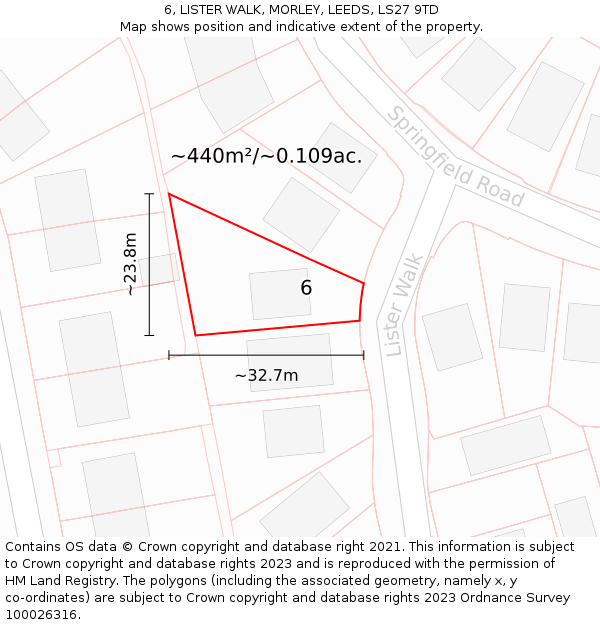 6, LISTER WALK, MORLEY, LEEDS, LS27 9TD: Plot and title map