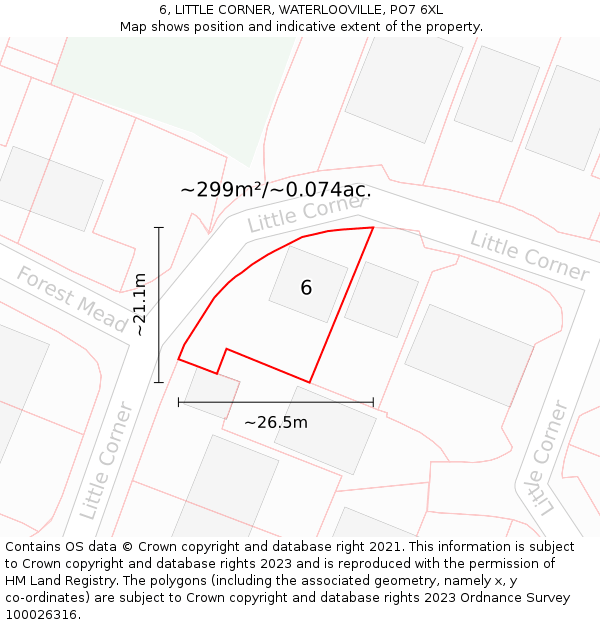 6, LITTLE CORNER, WATERLOOVILLE, PO7 6XL: Plot and title map