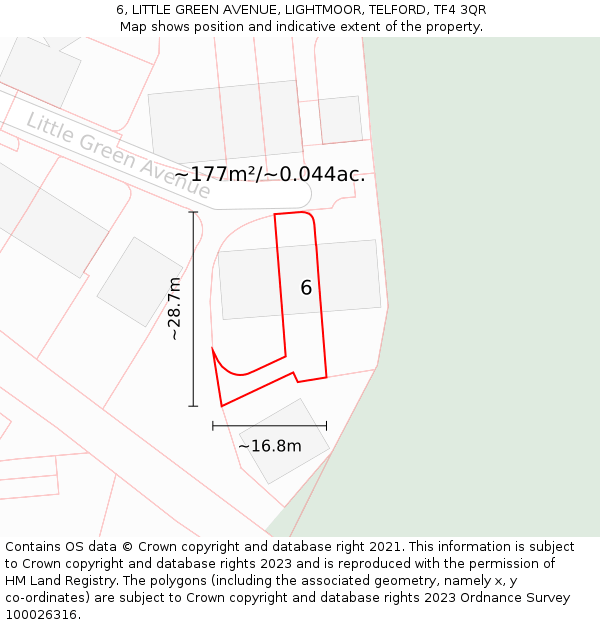 6, LITTLE GREEN AVENUE, LIGHTMOOR, TELFORD, TF4 3QR: Plot and title map