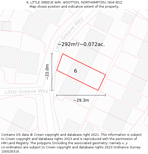 6, LITTLE GREEVE WAY, WOOTTON, NORTHAMPTON, NN4 6DZ: Plot and title map