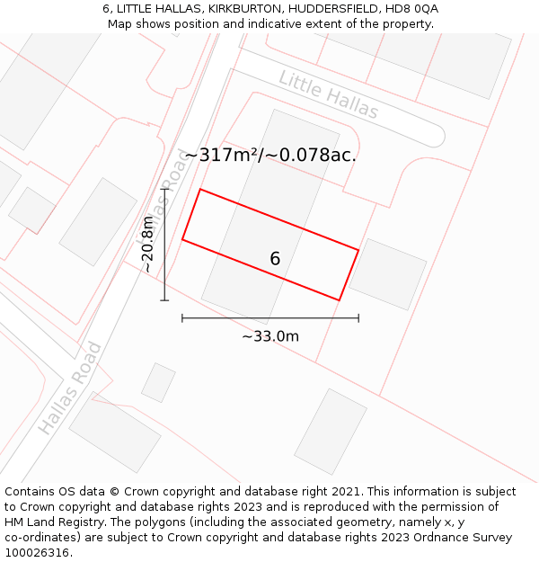 6, LITTLE HALLAS, KIRKBURTON, HUDDERSFIELD, HD8 0QA: Plot and title map