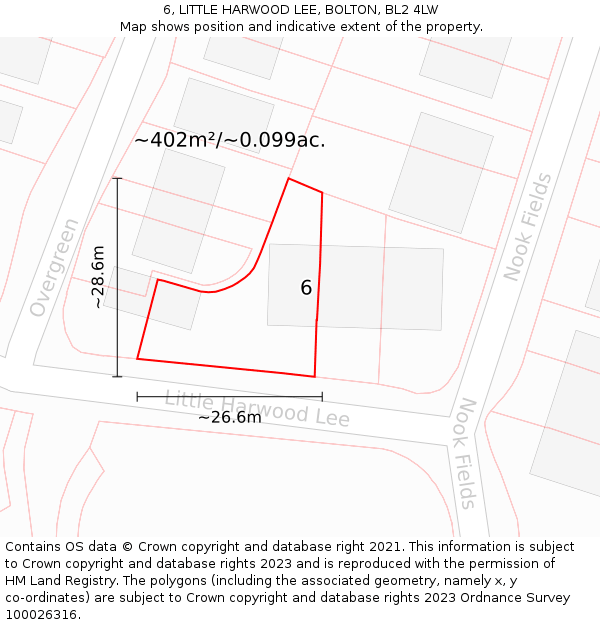 6, LITTLE HARWOOD LEE, BOLTON, BL2 4LW: Plot and title map