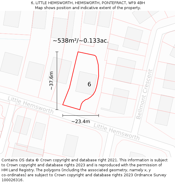 6, LITTLE HEMSWORTH, HEMSWORTH, PONTEFRACT, WF9 4BH: Plot and title map